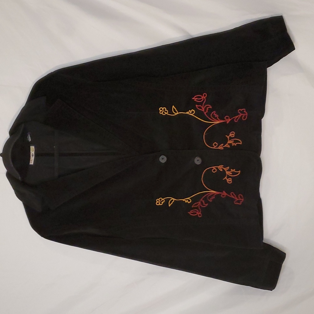 Corduroy Jacket Women's Black Caribbean Joe Embroidered Button Up Coat Blazer